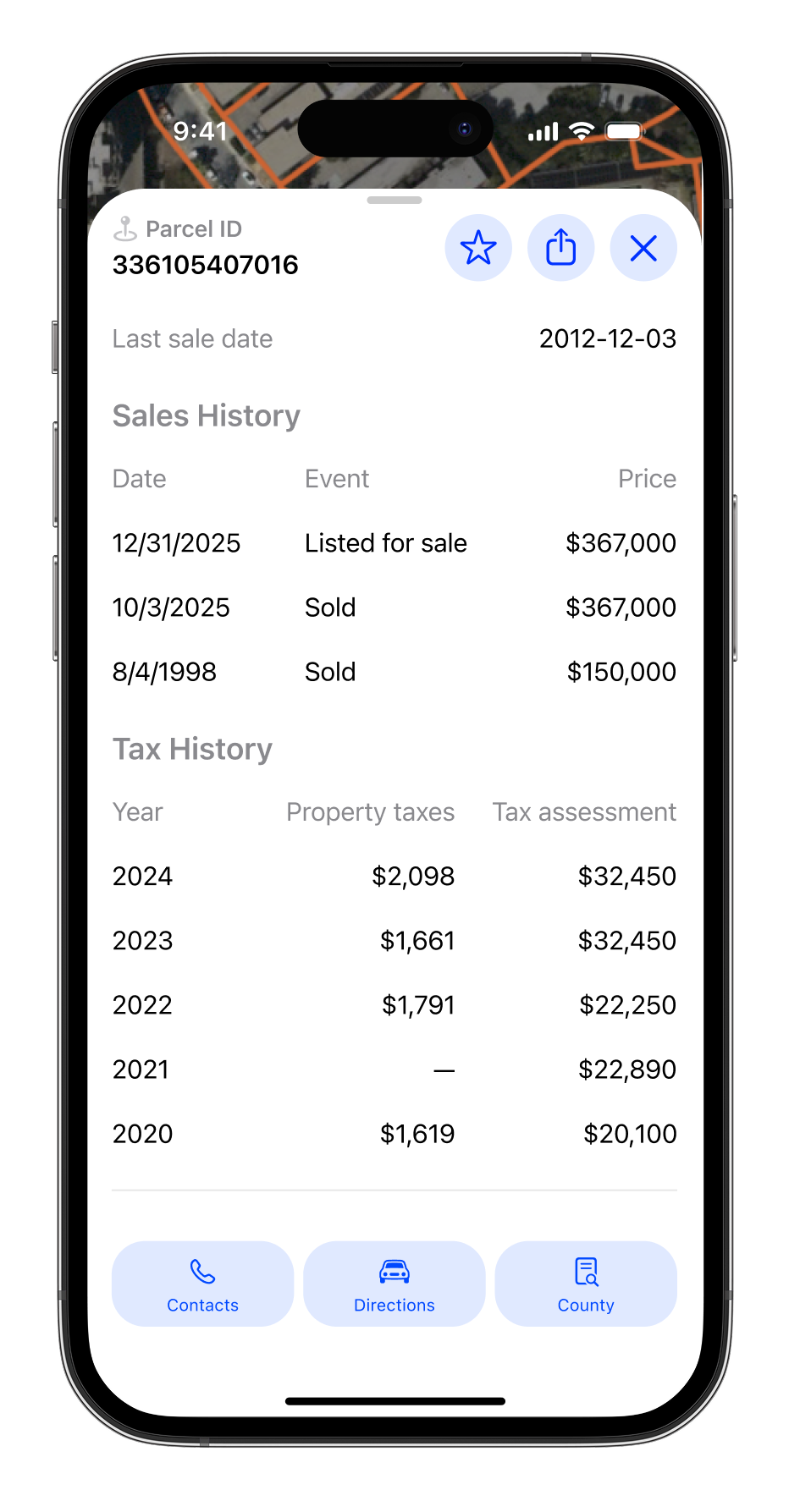 Sales and tax history